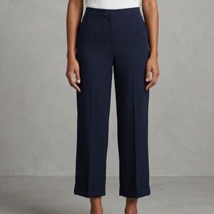 Jenni Kayne Navy Blue Viscose Stretch Straight Ankle Trousers Size 8